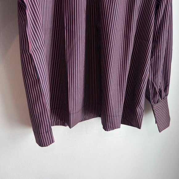 Evidnt Womens Balloon Sleeve Silky Oversized High Neck Blouse Large Navy Red Str - Picture 3 of 9